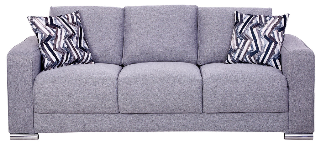 Sofá Angy de 3 Plazas en Tela Gris con Cojines Decorativos