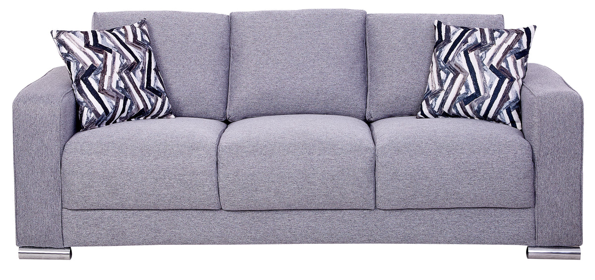Sofá Angy de 3 Plazas en Tela Gris con Cojines Decorativos