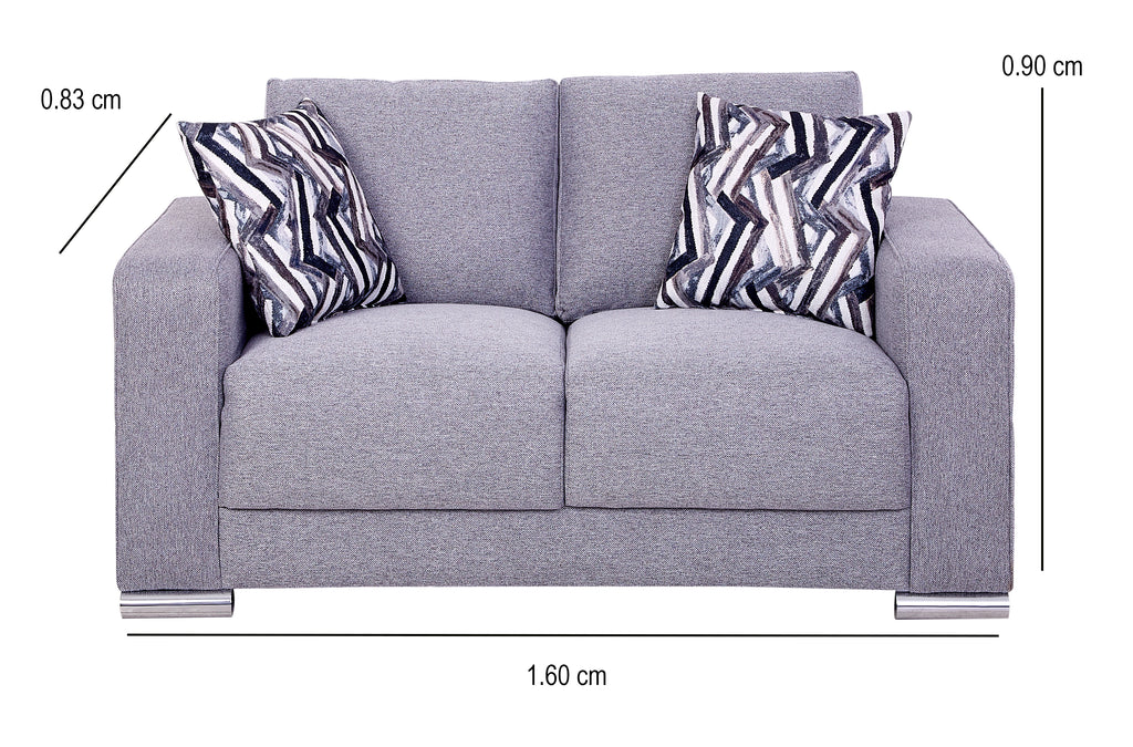 Love Seat Angy de 2 Plazas en Tela Gris con Cojines Decorativos