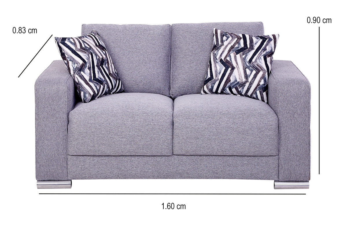 Love Seat Angy de 2 Plazas en Tela Gris con Cojines Decorativos
