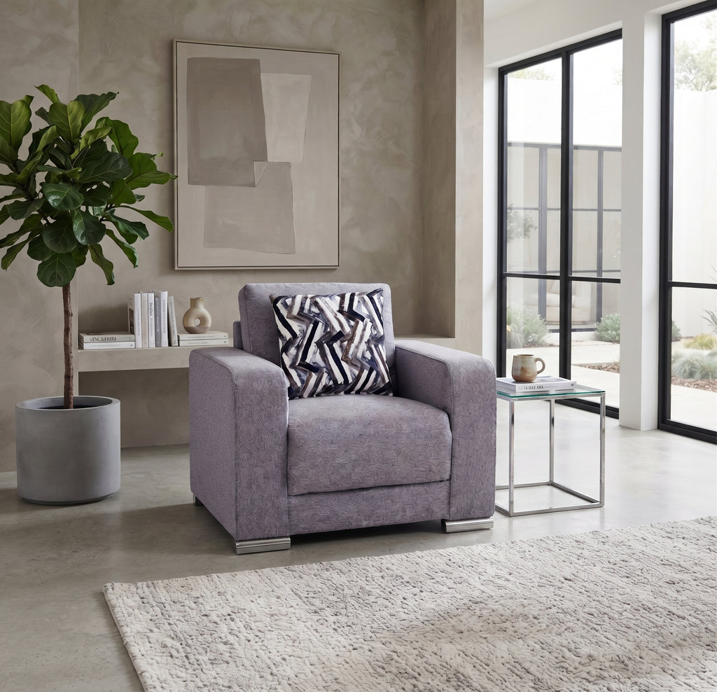 Sillón Angy Individual Tela Gris con Cojin Decorativo