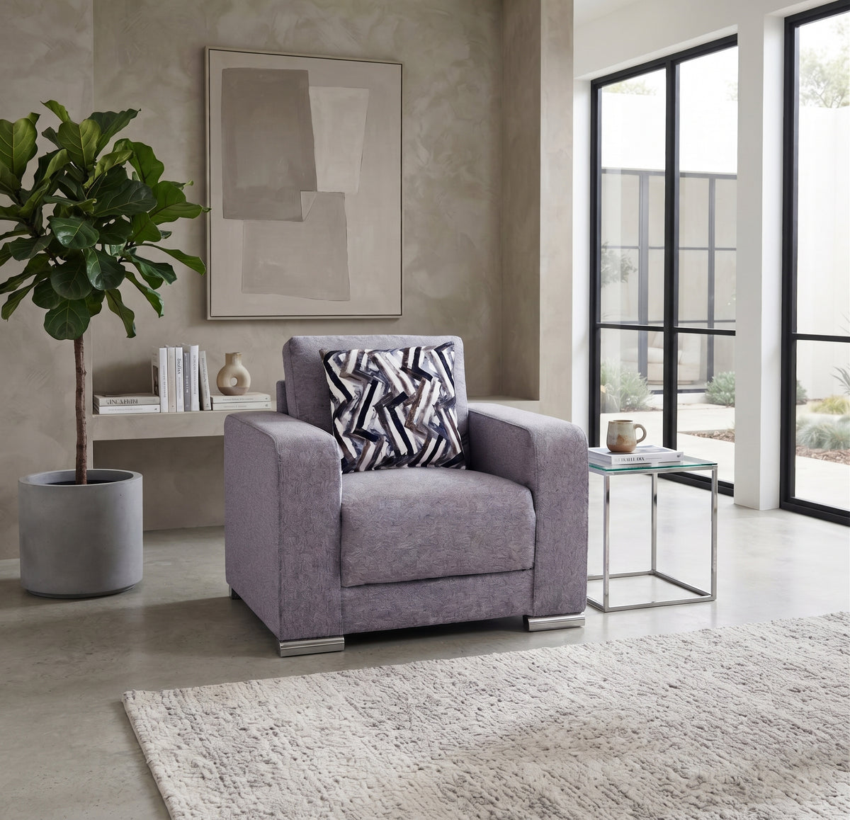 Sillón Angy Individual Tela Gris con Cojin Decorativo