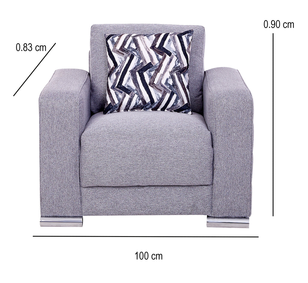Sillón Angy Individual Tela Gris con Cojin Decorativo