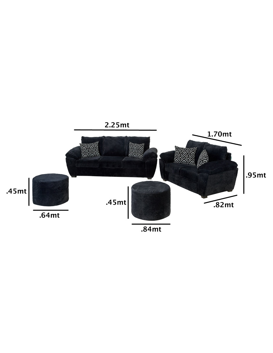 Sala California 32TT 3-2 con 2 Taburetes en Tela Chenille Color Negro