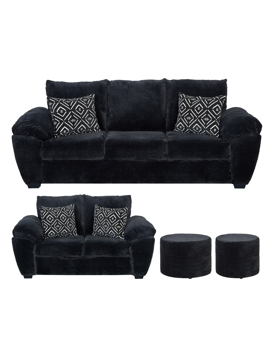 Sala California 32TT 3-2 con 2 Taburetes en Tela Chenille Color Negro