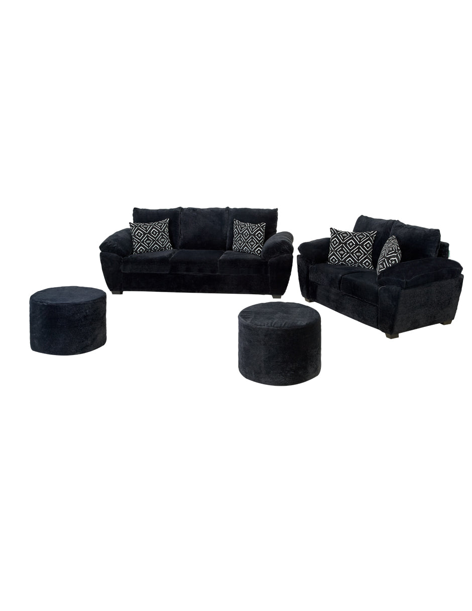 Sala California 32TT 3-2 con 2 Taburetes en Tela Chenille Color Negro