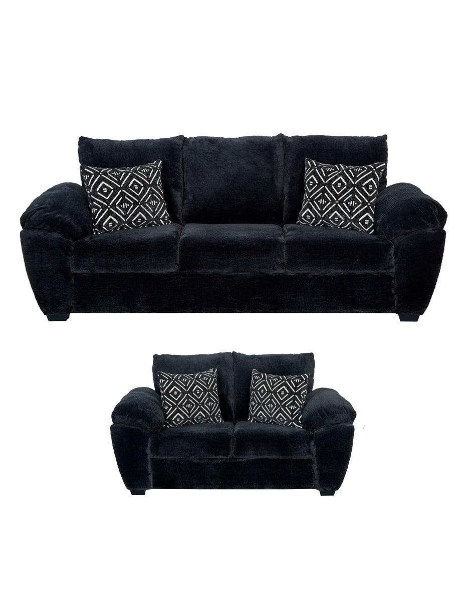 Sala Carolina 3-2  en Tela Chenille Color Negro con Cojines Decorativos
