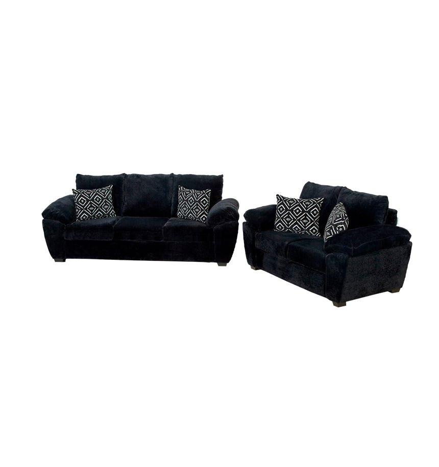 Sala Carolina 3-2  en Tela Chenille Color Negro con Cojines Decorativos